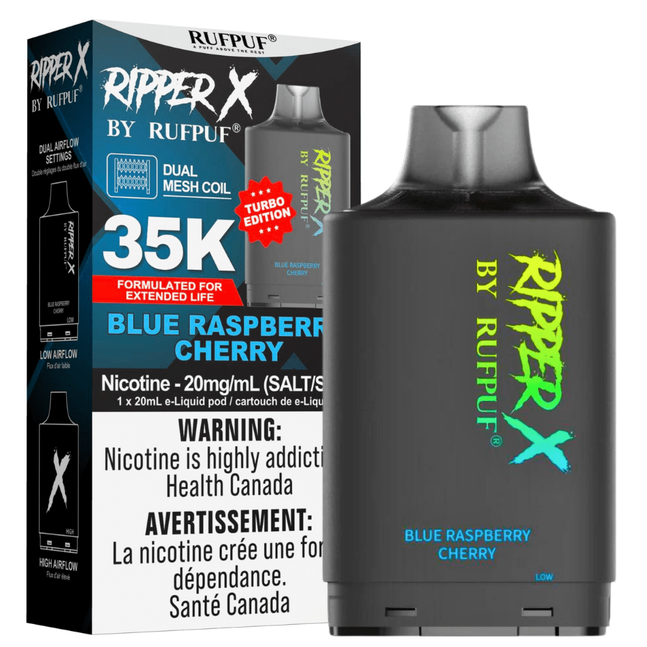 GCORE Closed Pod System 35000 Puffs / 20mg RufPuf Ripper X 35K - Blue Raspberry Cherry RufPuf Ripper X 35K - Blue Raspberry Cherry - Yorkton Vape