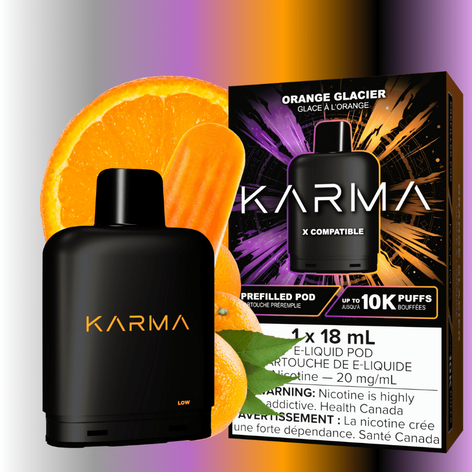 Karma Closed Pod Systems 18ml / 20mg Karma 10k Puff Pod-Orange Glacier Karma 10k Puff Pod-Orange Glacier - Yorkton Vape SuperStore