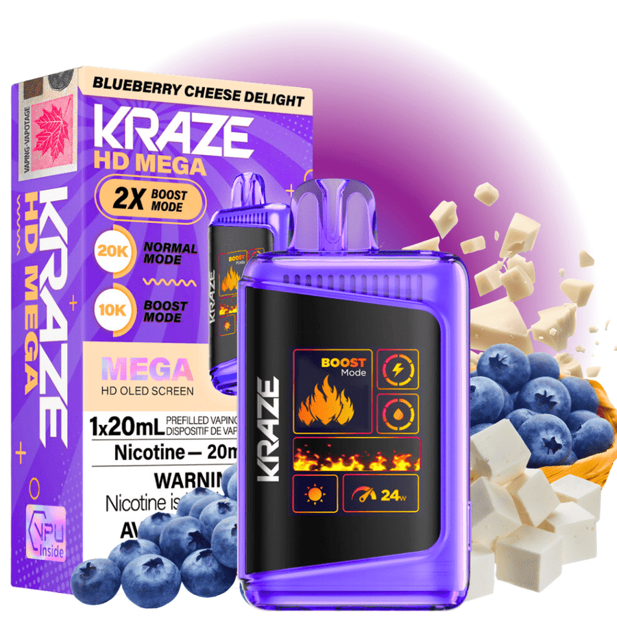 Kraze HD 20k Disposables Disposables 20000 Puffs / 20mg Kraze HD Mega 20k Disposable Vape - Blueberry Cheese Delight Kraze HD Mega 20k Disposable Vape - Blueberry Cheese Delight