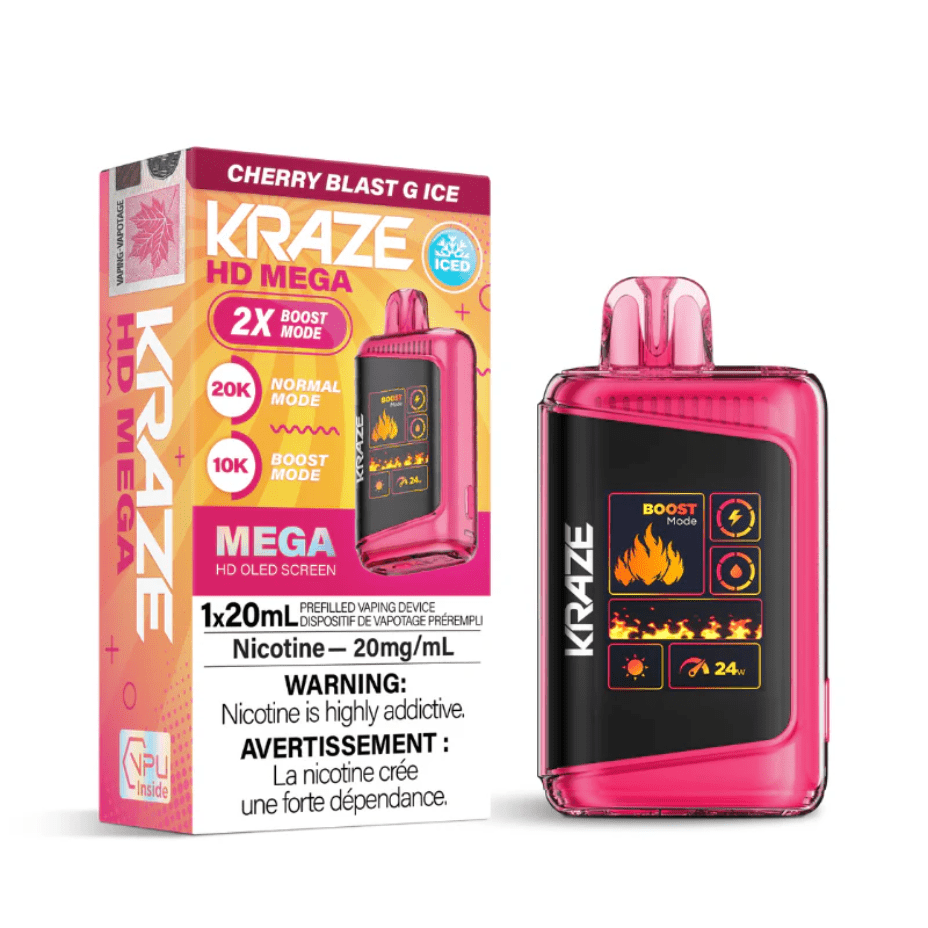 Kraze HD 20k Disposables Disposables 20000 Puffs / 20mg Kraze HD Mega 20k Disposable Vape - Cherry Blast Ice Kraze HD Mega 20k Disposable Vape - Cherry Blast Ice