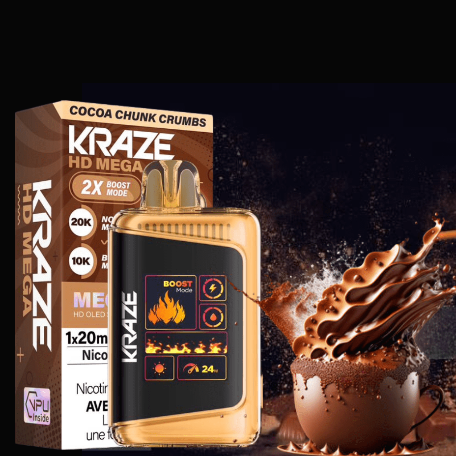 Kraze HD 20k Disposables Disposables 20000 Puffs / 20mg Kraze HD Mega 20k Disposable Vape - Cocoa Chunk Crumbs Kraze HD Mega 20k Disposable Vape - Cocoa Chunk Crumbs - Yorkton Sask