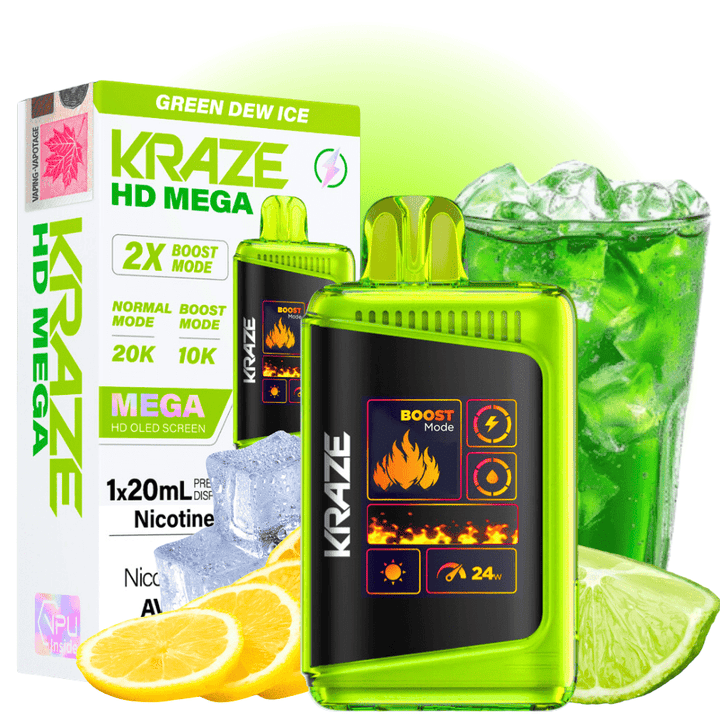 Kraze HD 20k Disposables Disposables 20000 Puffs / 20mg Kraze HD Mega 20k Disposable Vape - Green Dew Kraze HD Mega 20k Disposable Vape - Green Dew in Yorkton SK