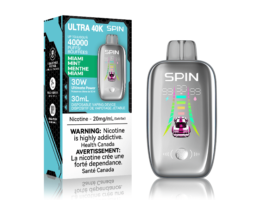 Spin Vape Disposable 40000 puffs / 20mg Spin Ultra 40k Disposable Vape - Miami Mint Spin Ultra 40k Disposable Vape - Miami Mint - Yorkton Canada