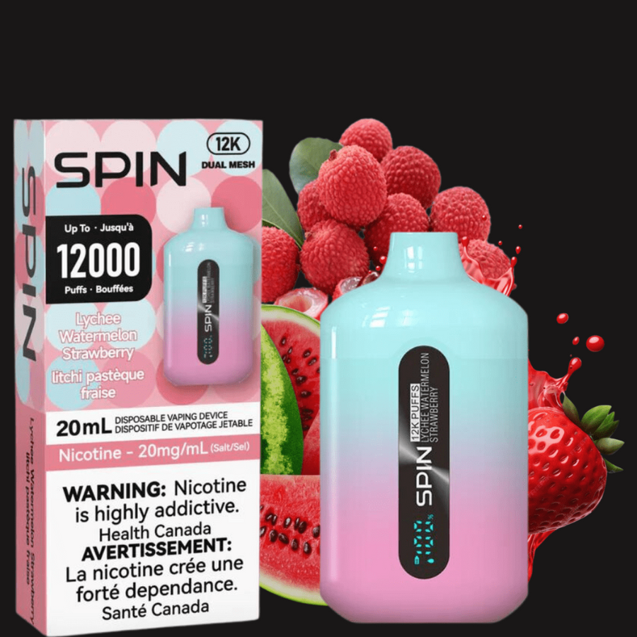 Spin Vape Disposables 20mg Spin Vape 12,000 Disposable Vape-Lychee Watermelon Strawberry Spin Vape 12,000 Disposable Vape-Lychee Watermelon Strawberry