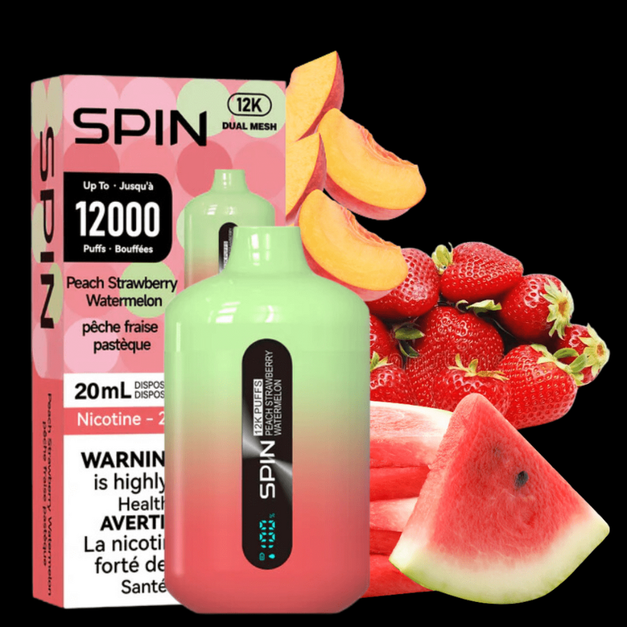 Spin Vape Disposables 20ml / 20mg Spin 12,000 Disposable Vape-Peach Strawberry Watermelon Spin 12,000 Disposable Vape-Peach Strawberry Watermelon-YVSS