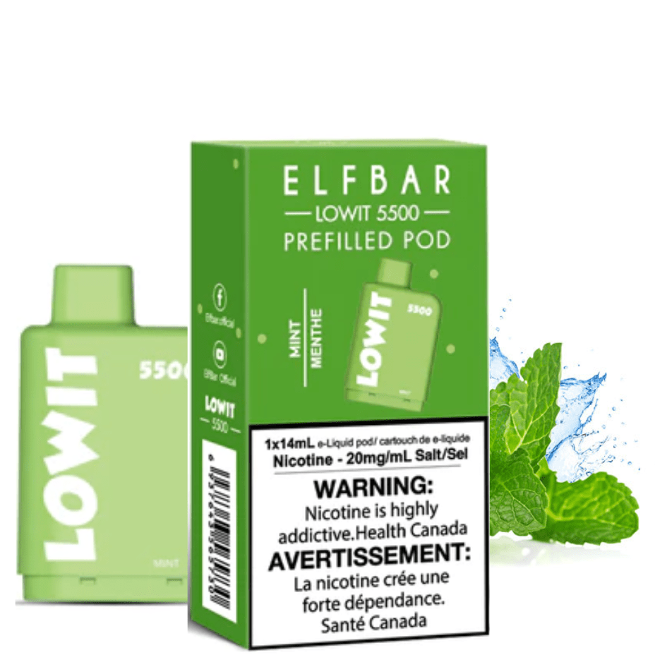 Elfbar Closed Pod Systems 5500 Puffs / 20mg Elfbar Lowit 5500 Puff Pod-Mint Elfbar Lowit 5500 Puff Pod-Mint-Yorkton Vape Superstore 