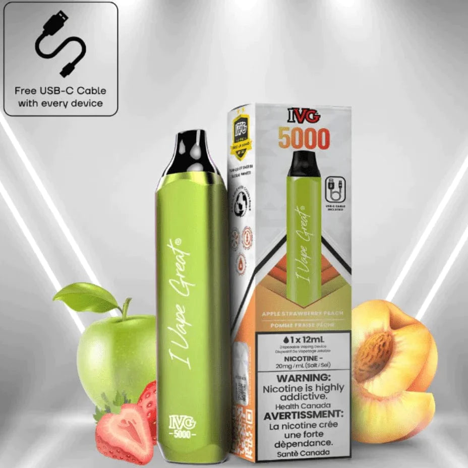 I Vape Great Disposables 5000 Puffs / 20mg IVG 5000 Disposable Vape Apple Strawberry Peach IVG 5000 Disposable Apple Strawberry Peach-Yorkton Vape Superstore 