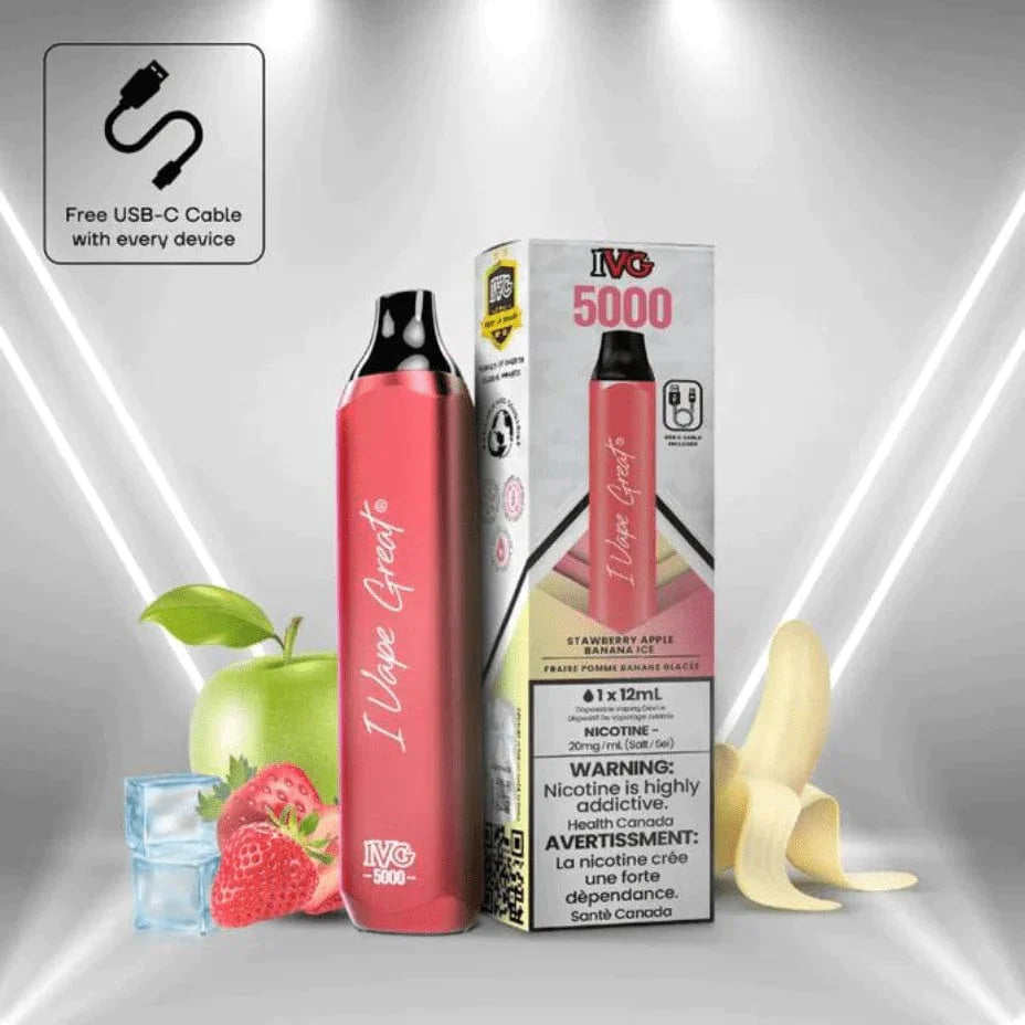 I Vape Great Disposables 5000 Puffs / 20mg IVG 5000 Disposable Vape Strawberry Apple Banana Ice IVG 5000 Disposable Vape Strawberry Apple Banana Ice-Yorkton Vape Superstore & Bong Shop SK, Canada